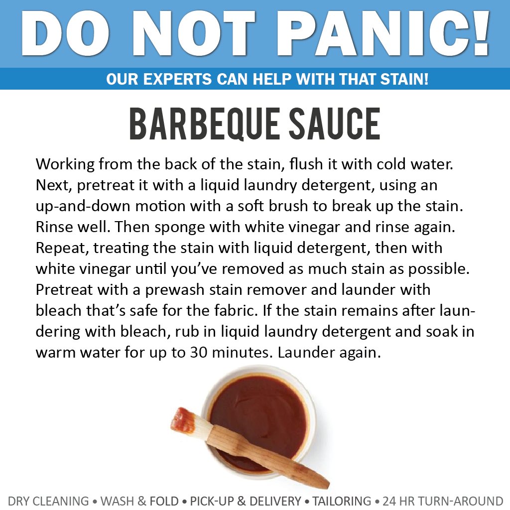 WashClubNYC's tweet photo. #stain #experts tip to remove #bbqsauce from your #clothing. Or use our convenient #pickup and #delivery for #laundry and #drycleaning. https://t.co/pA0ANP4H7o