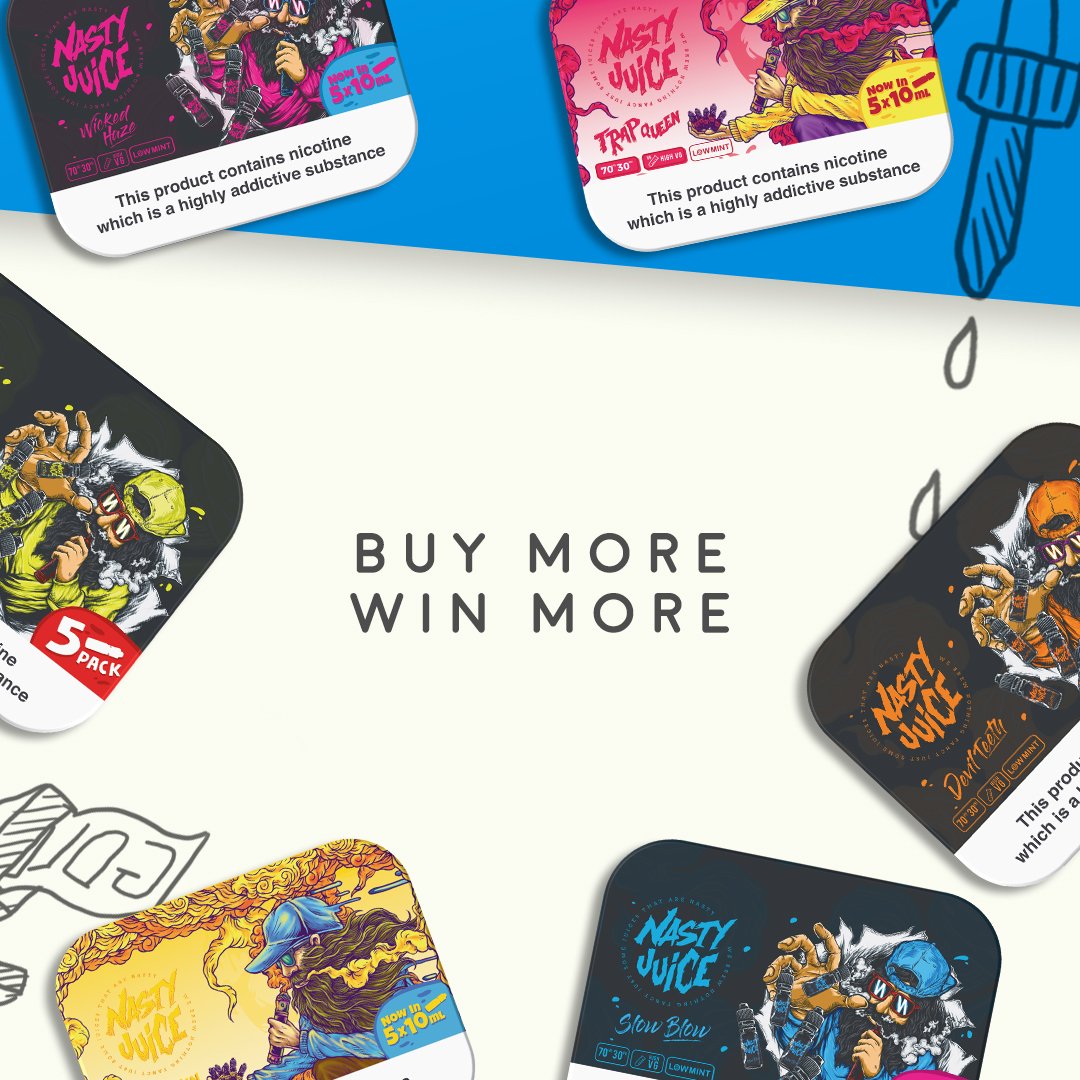 NstyWorldwide's tweet photo. Buy more! So you can win more! Rules: UK resident only / 18+
How to Win: https://t.co/1h7euMNADK #nastyjuice #win2017 https://t.co/hUfSLZM9G9