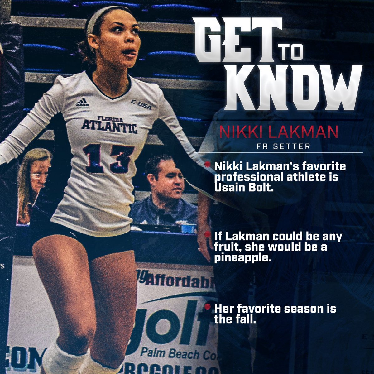 FAUVolleyball's tweet photo. Freshman Nikki Lakman's favorite season is the fall 🍁  🍃 https://t.co/4As34QWLx7