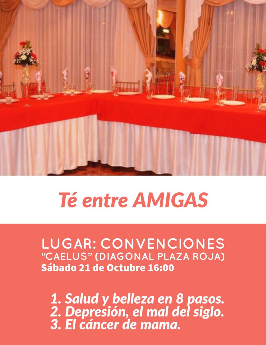chrisgavilanes's tweet photo. 👉 I N V I T A C I Ó N 
Una tarde para damas de #RIOBAMBA 
1. Salud y belleza en 8 pasos
2. Depresión 
3. Cáncer de Mama.
4. Juegos, premios y nuevas amistades.
Informes: 0939223036 #ProyectoMiel https://t.co/HMI1VQIIdk