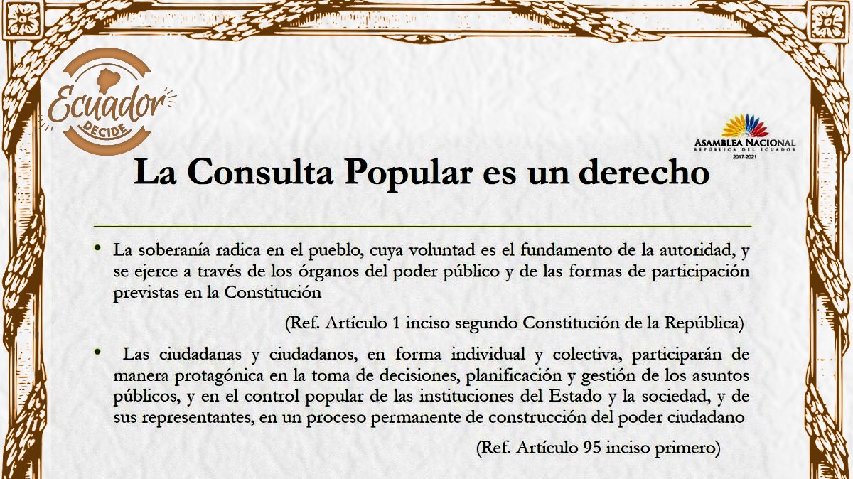 DecideEC's tweet photo. Ser consultados en la toma de decisiones de trascendencia nacional es un derecho! #LaConsultaVa https://t.co/CHA2wXkSfO