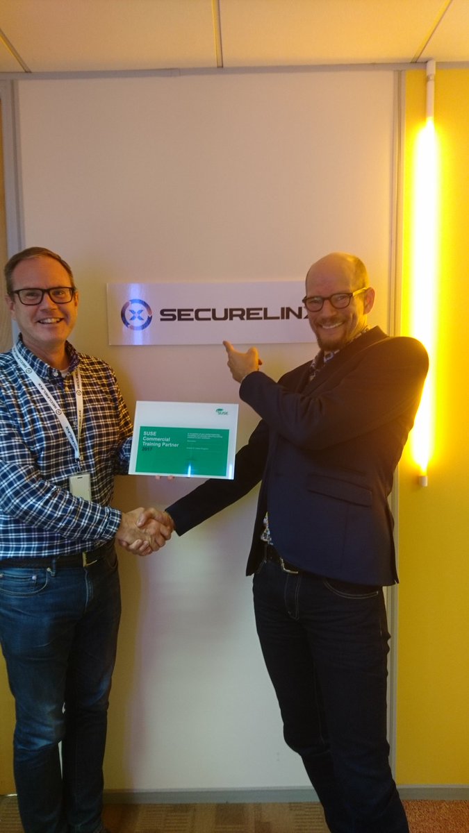 GeekoOnTour's tweet photo. It was a great pleasure and honor to hand over the first @SUSE Training Partner Plaque to Brian Farrell and his team at @securelinx. https://t.co/pZJpb8V48h