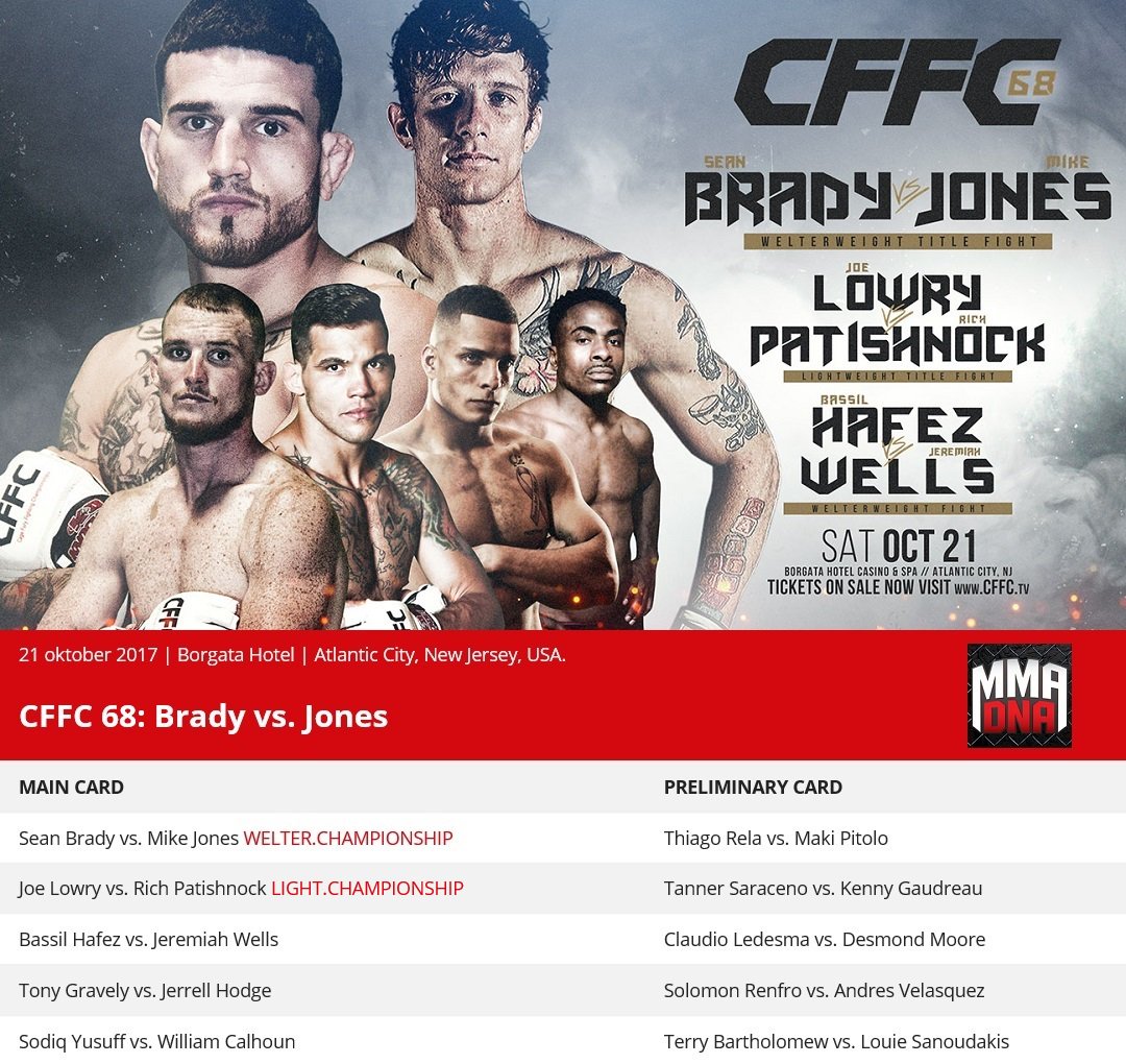 BigMarcel24's tweet photo. #CFFC68 card for Saturday at the Borgata Hotel in Atlantic City, New Jersey.
- 10 Fights.
- 2 Titlefights (155lbs &amp; 170lbs).

Don't miss it! https://t.co/mW3qjsl2g2