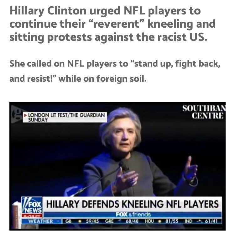JonJBurrows's tweet photo. #HillaryClinton trashes America on foreign soil. #GoAwayHillary #StandForOurAnthem #Hillary #FlagProtest #StandForTheAnthem #StandForTheFlag https://t.co/4E17jrOqnN