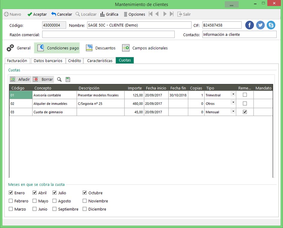 Sergi_Canyas's tweet photo. En la nueva versión de #Sage50c se ha integrado dentro de la ficha de clientes la gestión de cuotas @SageSpain https://t.co/SXlf76Y0ps