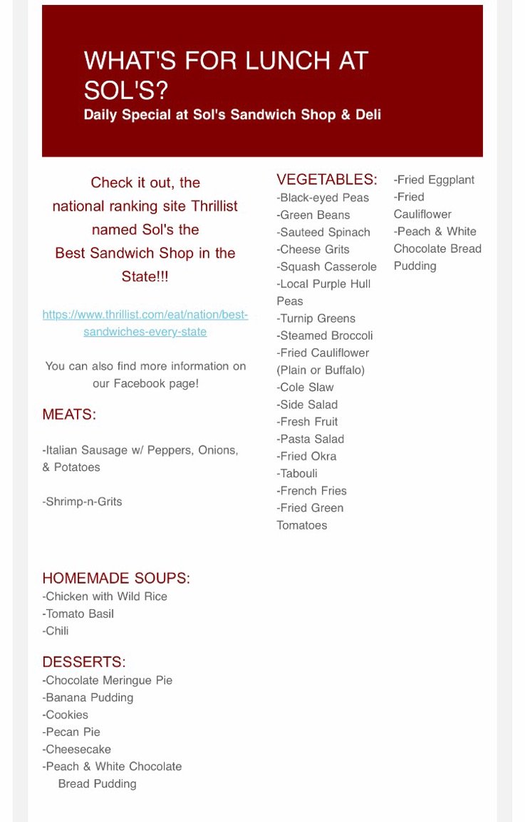 SolsDeliBham's tweet photo. Join us for lunch! https://t.co/DsnrM70Oei