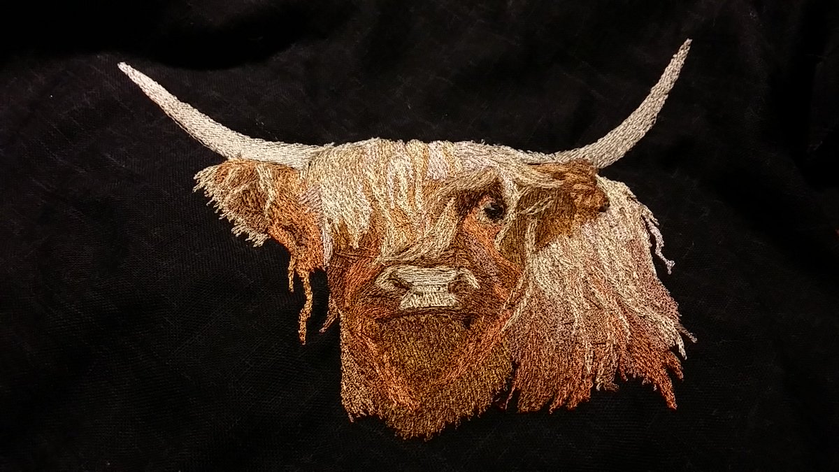 RISEHOUEN's tweet image. Lots of new embroidery ! As this scottish cattle  - have it as patch for jacket back and have your name on !