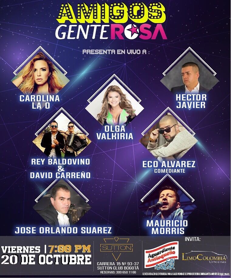EcoAlvarez's tweet photo. Este es el staff de artistas de este viernes 20 de octubre, ENTRADA LIBRE #AmigosGenteRosa @GenteRosaCol @suttonclubbogota https://t.co/d5LfskYxnw