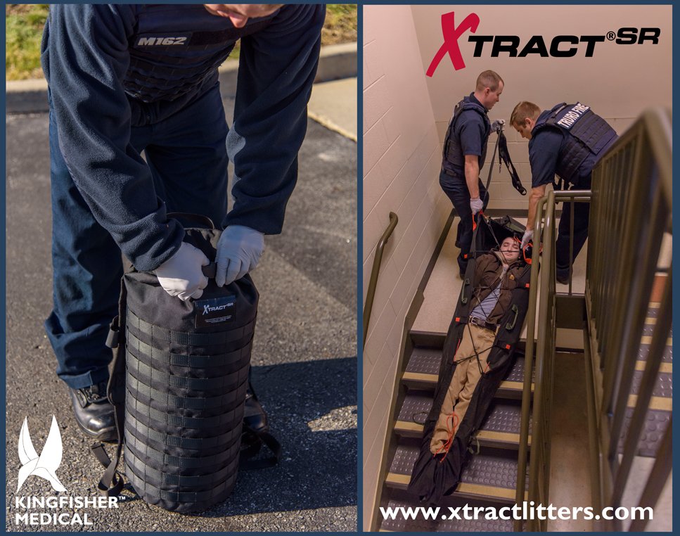 kingfishermed's tweet photo. “Best Point of Wounding litter ever.” Revolutionizing rapid evacuation @emswtraining @emsworldnews #xtractSR Booth 1819 @seequip https://t.co/idOeHkKPHz