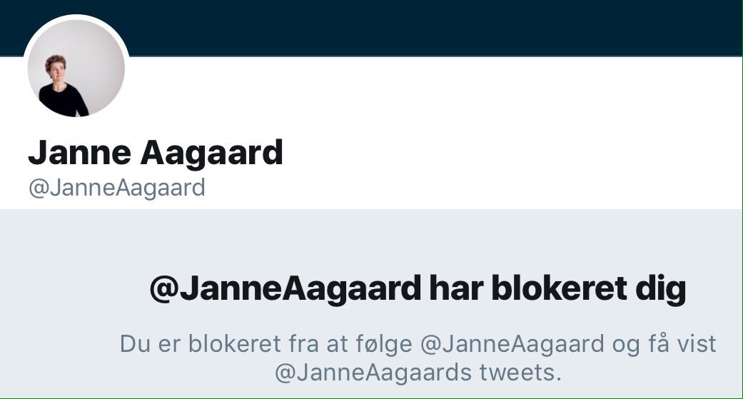 forbudsfar's tweet photo. Én semikritisk kommentar og BAM! Instant blokering.

@JanneAagaard er ingen god "kommunikationsekspert".

Lækker stil, Janne. https://t.co/b0BPvFmMh3