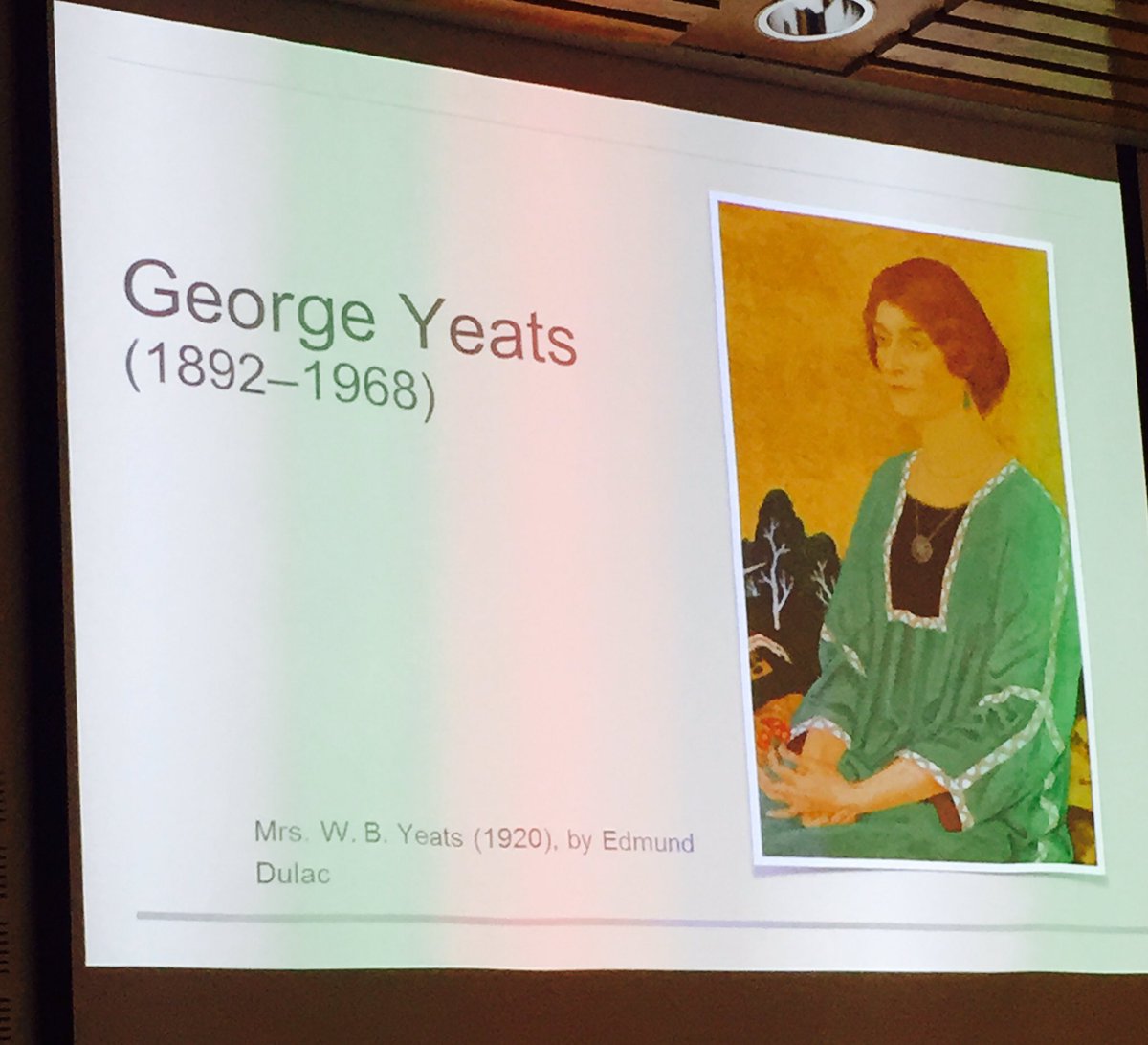 NLIreland's tweet photo. Great talk this evening by Prof Meg Harper @UL - 'Dobbs and the Tiger: George Yeats’s Genius' - today is George's birthday https://t.co/d1aQKPxnhM