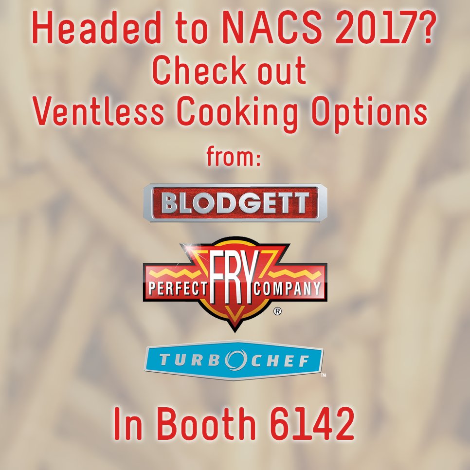 CRPFoodservice's tweet photo. Going to #NACS2017? Check out the ventless cooking options from @BlodgettOvenCo @Perfect_Fry and @turbocheftech in booth 6142! https://t.co/zMbmBvcxxM