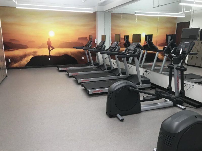 AdvExercise's tweet photo. One of our own, Lisa Miceli, has been busy installing at CBRE this week: adding energy and function with an Ecore™ Athletic floor, wall graphics and Life Fitness equipment! #fitnessamenity #fitnessdesign #advancedexercise https://t.co/rxOrIvD3cw
