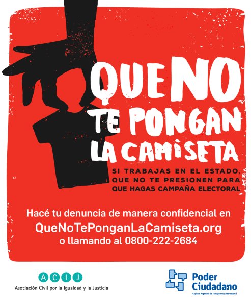ACIJargentina's tweet photo. Utilizar recursos públicos para hacer campaña es ilegal. Si trabajás para el Gob y te presionan a hacer proselitismo, hacé tu denuncia 👇 https://t.co/1ITGQzjn1Q