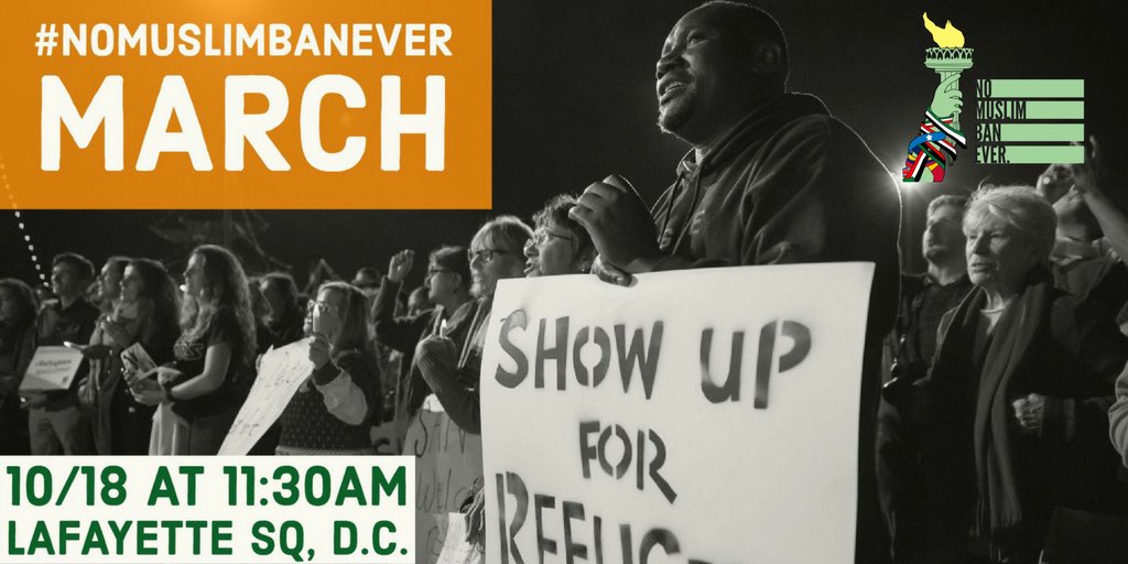 MPower_Change's tweet photo. We’re marching against the Muslim Ban. Where will you stand? With Muslims? With refugees? With immigrants? Or against them? #NoMuslimBanEVER https://t.co/LhHkSKFbCr