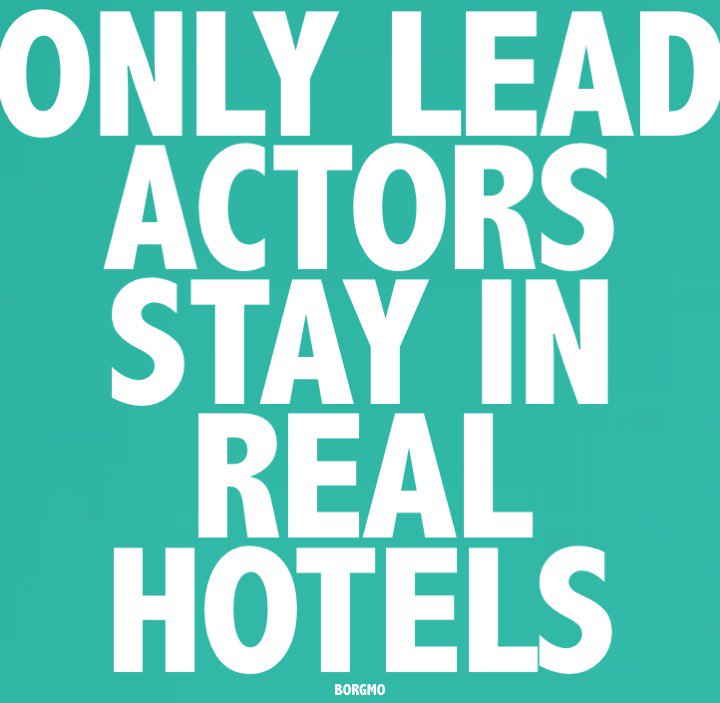 Borgmo's tweet photo. Only lead actors stay in real hotels. #borgmo #borgmos #actorslife #actor #actors #ActorsFF #leadactors #theatre #FilmTwitter #FilmPosesif https://t.co/Y8bq8WMxPf