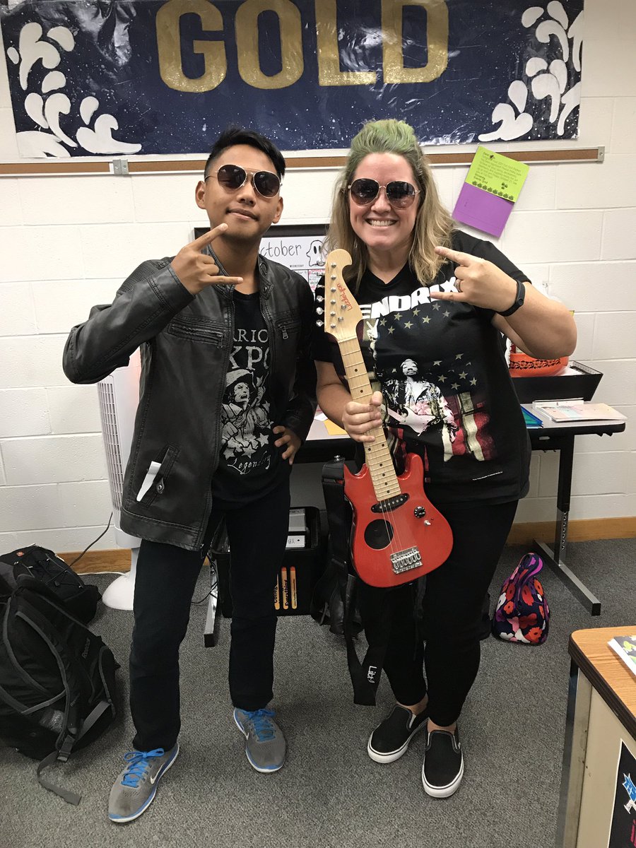 AshSadlerAdams's tweet photo. Rei stopped by to choose his senior photo, but we made time to rock out during Spirit Week. #yepisaidthat π¬π¬π¬ππππ https://t.co/5Pxddiosa3