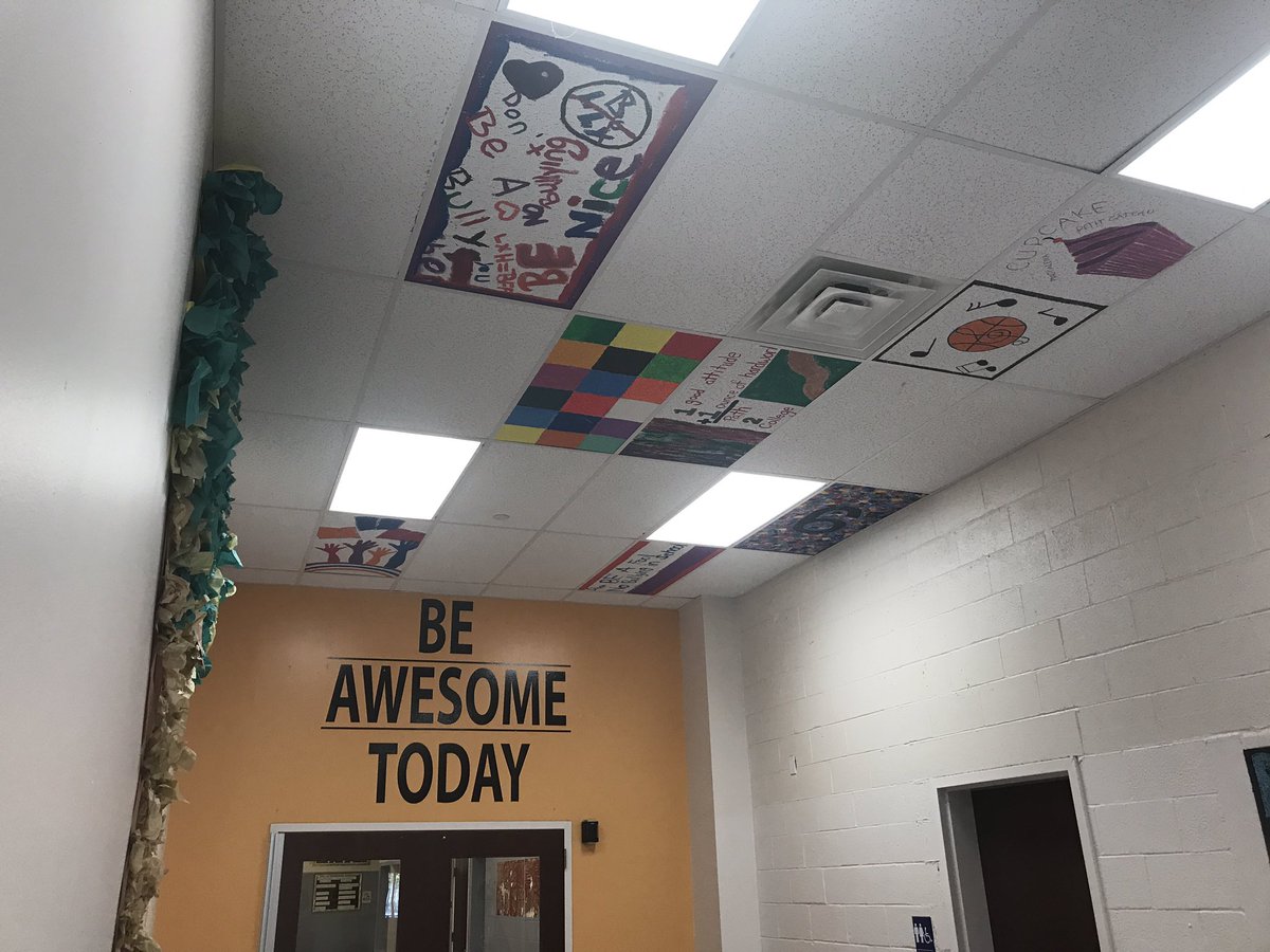 RichardAllenPCS's tweet photo. The lobby ceiling of #RAPCS is being updated with artistic tiles designed by our staff & students. One tile highlights bullying in school. https://t.co/7cLoEwnbG6