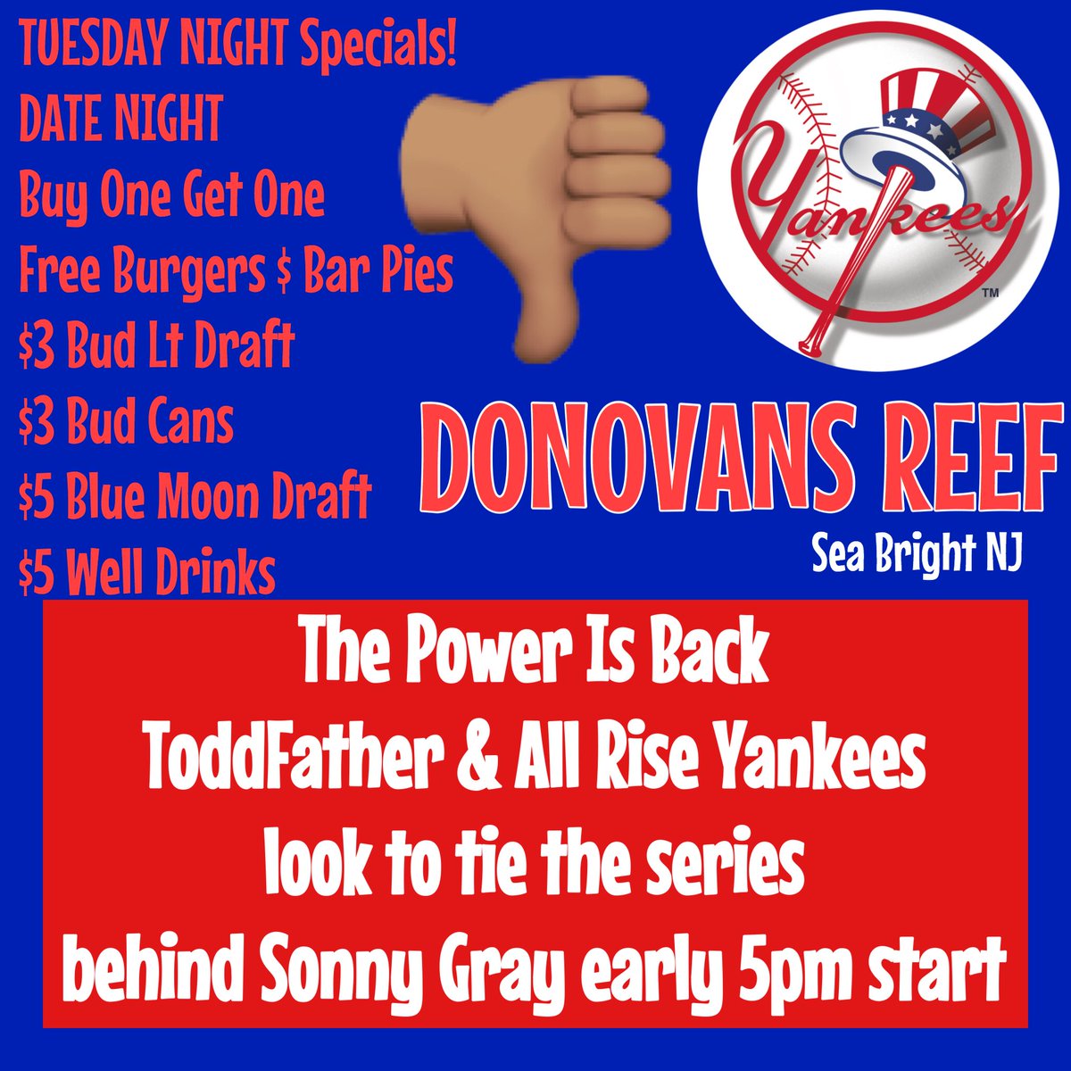 DonovansNJ's tweet photo. Why cook?? Cheaper to eat out! BOGO Specials!👀 Date Night💕
#whynotDONOVANSbythesea
#LetsGoYankees https://t.co/5tU0RpoH6h