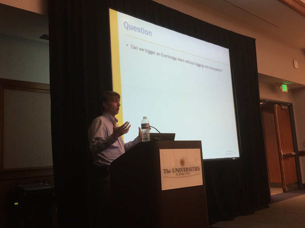 EMTECHSUMMIT's tweet photo. John Snarr of @MWCOG presents on using @everbridge email ingestion to automate regional notifications #EMTECHSUMMIT https://t.co/DABjuEpSBz