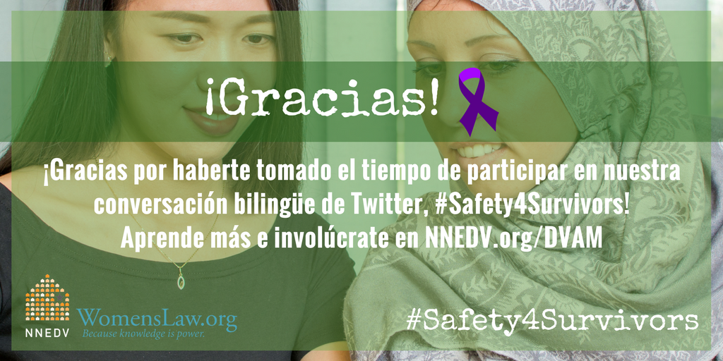 WomensLaw's tweet photo. ¡Gracias por participar en nuestra conversación bilingüe de Twitter, #Safety4Survivors! Aprende e involúcrate en https://t.co/4hlq7yhIIB https://t.co/9iqrjS1k7T