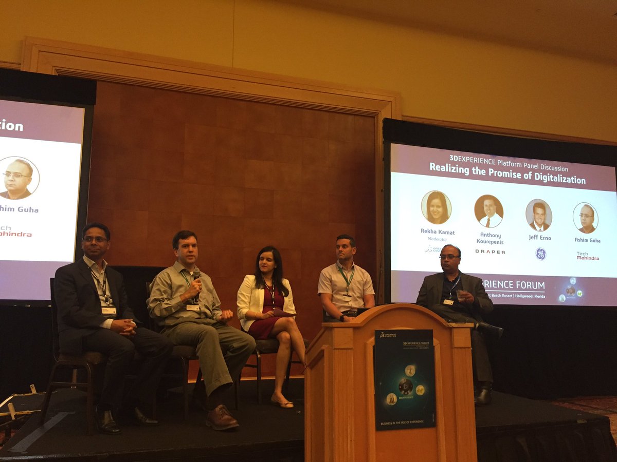 AndyKalambi's tweet photo. Rekha Kamat hosting the #3DEXEPERIENCE platform panel with @ernoj @DraperLab @ashimguha @tech_mahindra @GE_Power https://t.co/aDo7ErtEzp