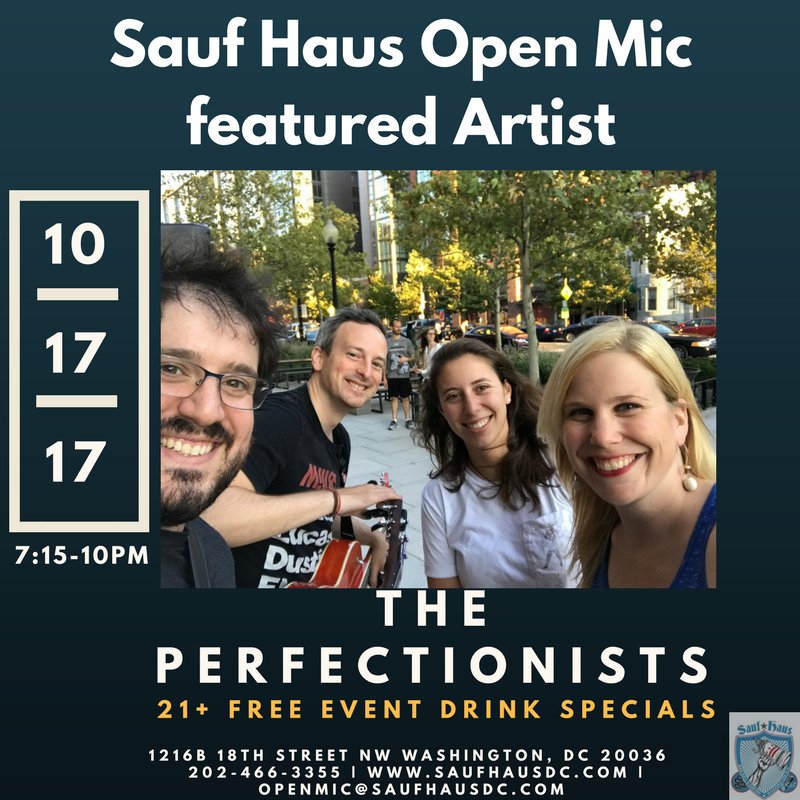 SaufHausDC's tweet image. Sauf Haus favorites The Perfectionists are per4ming  our #OpenMic 2night! 
Walk-in sign ups begin @ 7:15pm #DCOpenMic #livemusic #comedyshow