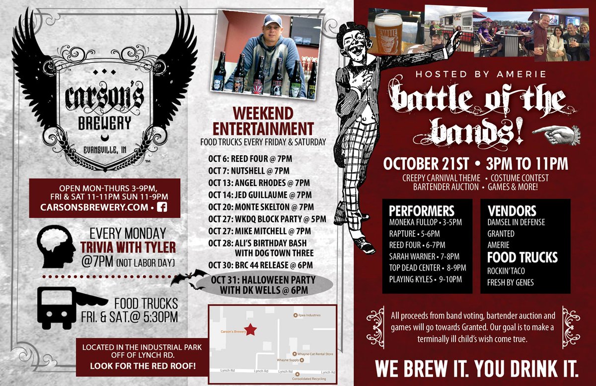 SAVE THE DATE!
Amerie, LLC is sponsoring the Carson's Brewery Battle of the Bands on October 21st from 3pm-11pm!