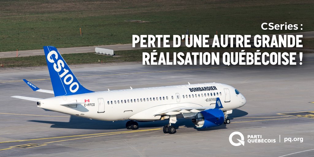 partiquebecois's tweet photo. Après des milliards de dollars d’argent public investis, #CSeries passe entre les mains d’une entreprise étrangère   
#PolQc #PQ #Bombardier https://t.co/pj08MBQoMy