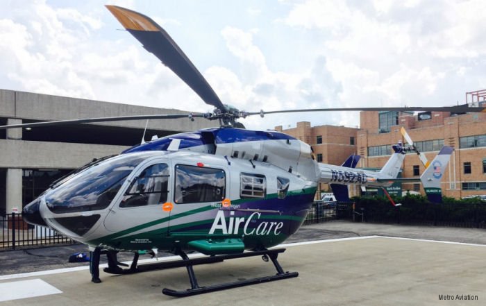 HelisDatabase's tweet photo. West Michigan Air Care new EC145e e-lite customized by Metro Aviation on display at #AMTC2017 Ft Worth, TX https://t.co/MsdlqbNVM0 #avgeek https://t.co/M6LYnjBLpR