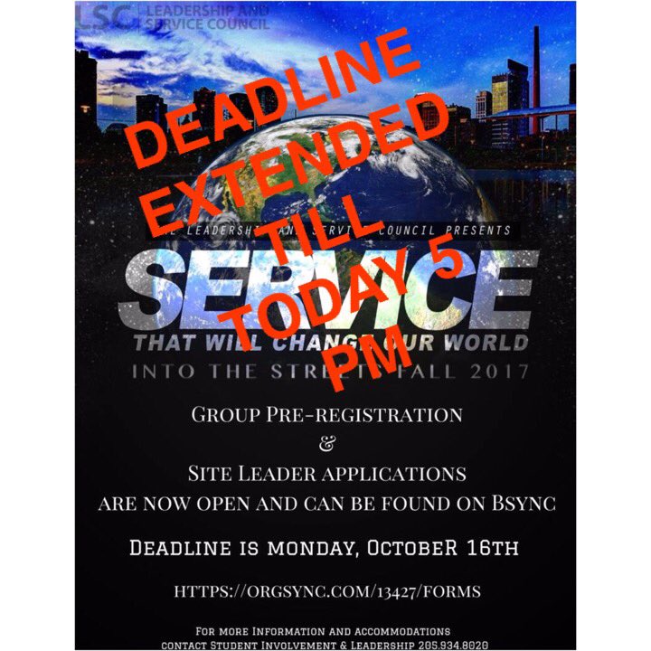 UABLSC's tweet photo. GROUP REGISTRATION ONLY has been extended. It will close TODAY at 5 pm. You will still be able to come the day of and sign up! https://t.co/hRfywBpTUD
