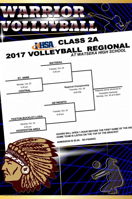 WarriorAthDir's tweet photo. 🏐Watseka HS will be hosting the IHSA Class 2A Volleyball Regional  on Oct. 23, 24, &amp; 26. 🏐 The Lady Warriors will play on Oct. 23 at 5:30pm🏐 https://t.co/hfCr0xb8GR