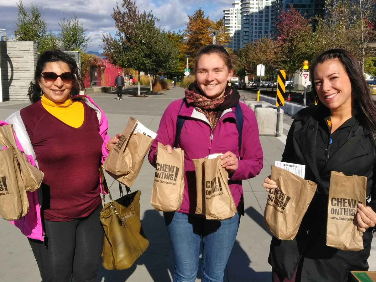 PovFreeTeam's tweet photo. We're in front of Science World for #ChewOnThis calling for a federal poverty reduction plan @CWP_CSP https://t.co/DAW3cgdVmG