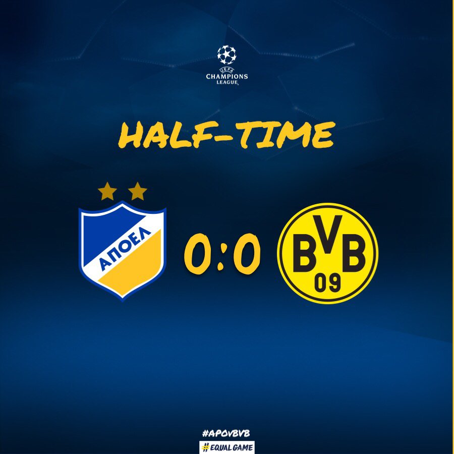 apoelfcofficial's tweet photo. [HT] Ολοκληρώθηκε το ημίχρονο.
#APOELFC 0-0 @BVB
#apoelfclive #UCL #APOvBVB https://t.co/JYykOGcjDO