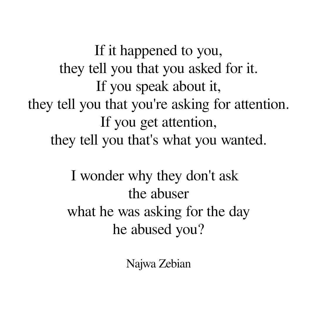 If it happened to you,
they tell you that you asked for it.
If you speak about it,
they tell you that you're asking for attention.

#MeToo