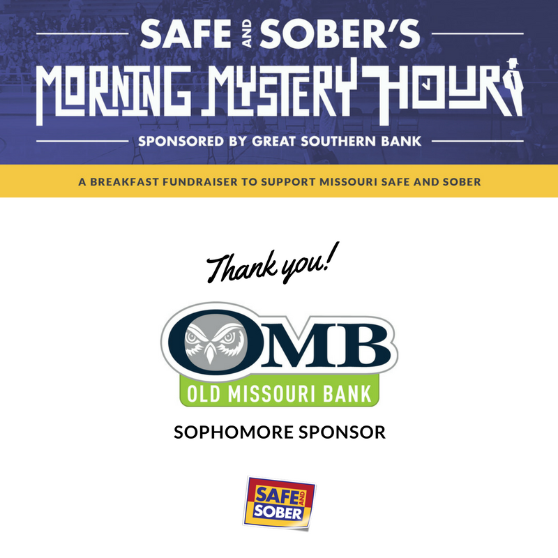 SafeandSoberOrg's tweet photo. Thank you to @oldmissouribank for sponsoring Safe and Sober's Morning Mystery Hour. We are excited to have you as a new sponsor for 2017! https://t.co/OFSTZcoGOB