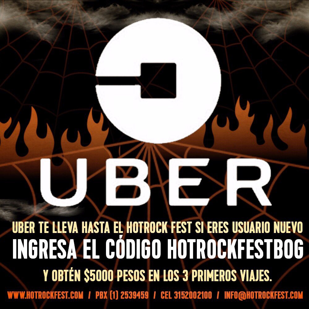 Para los que aun no tienen <a href="/Uber_Col/">Uber Colombia</a> pueden usar este código #hotrockfestbog desde ya! $5000 en sus 3 primeros viajes!
