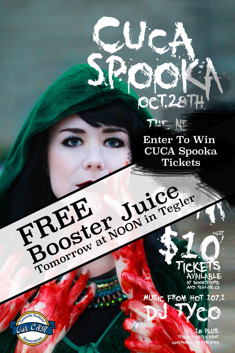 CUE_CSA's tweet photo. Free Booster Juice tomorrow at NOON! #CUCASpooka https://t.co/a38wKddTPZ