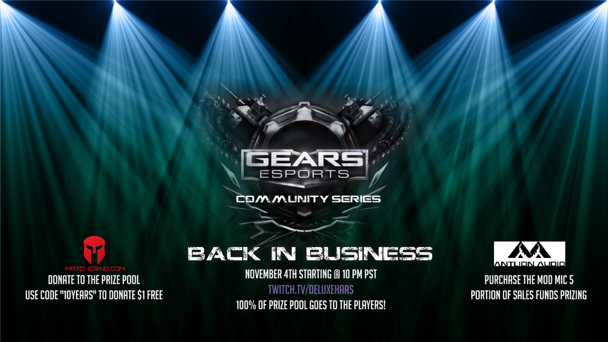The Gears of War Community Series returns Nov. 4th! Prize pool supported by <a href="/matcherino_/">Matcherino</a> &amp; <a href="/AntLionAudio/">Antlion Audio</a> , Info: matcherino.com/tournaments/84…