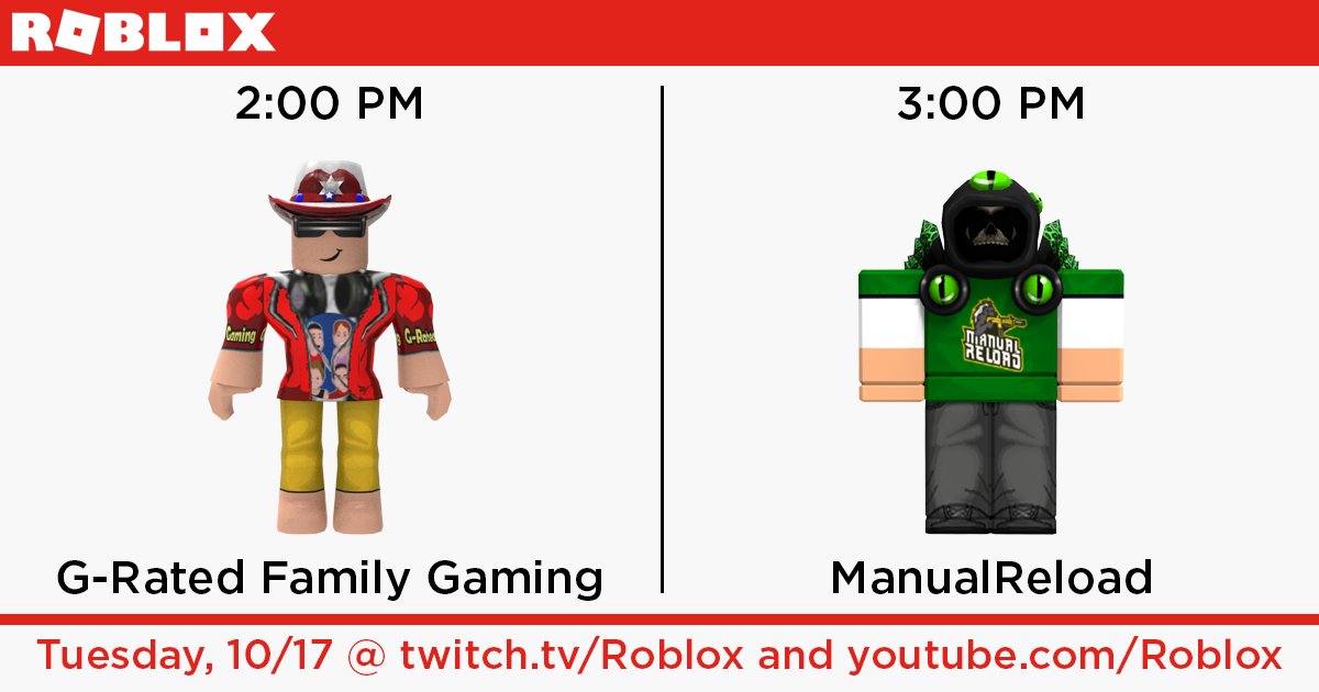 Roblox On Twitter Catch A G Rate Stream From G Rated Gaming At 2pm Pdt Then Get Back In The Action With Some Manualreload At 3 Https T Co T4vppe04qo Https T Co Zkrber5ktg - how to look richcool on roblox with no robux 2017