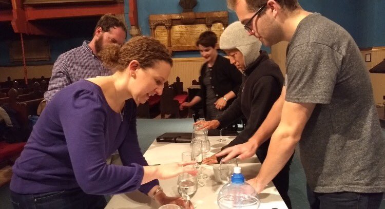CSSingers's tweet photo. A rehearsal of "Northern Lights" by Eric Esenvalds: some of our singers are pictured here rehearsing the tuned water glass accompaniment! https://t.co/2Nn4etCzOf