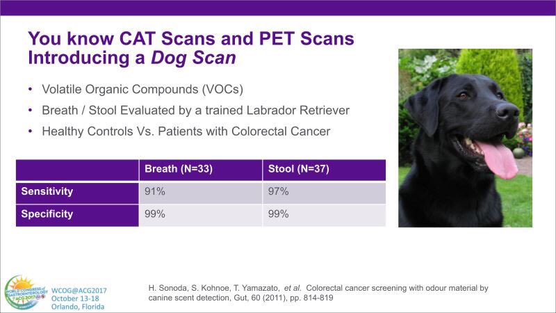 Dana_Lukin's tweet photo. Get your #dogscan - each cancer has unique breath signature detectable by dog https://t.co/MwxgOBFqX0 #WCOGatACG2017 https://t.co/S363Yl5pEG
