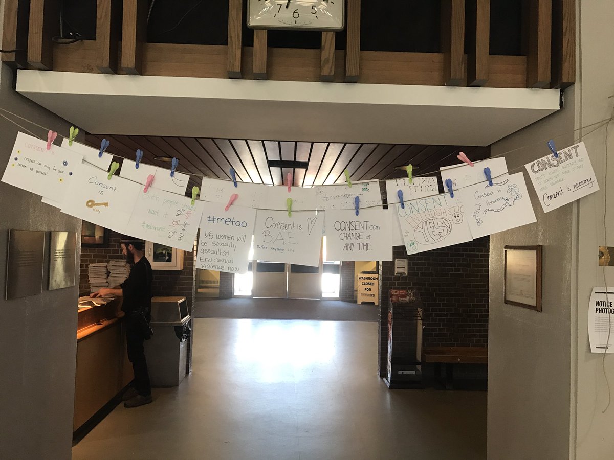 yourwusaPres's tweet photo. Thanks to @equityuwaterloo for pulling off such a great event at the SLC great hall. Students illustrating consent matters to them #AskUW https://t.co/LtoiAdRaoA