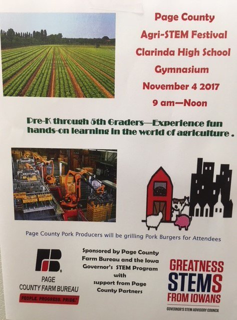 Orientation events today in Clarinda for a great AgriSTEM Festival  on November 4th 9 am til noon.  Hope to see you on Nov 4th!