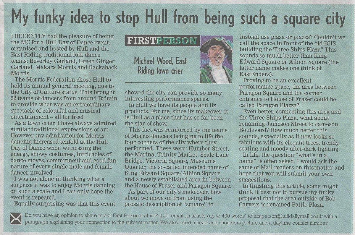 Great piece by Town Crier Michael Wood!