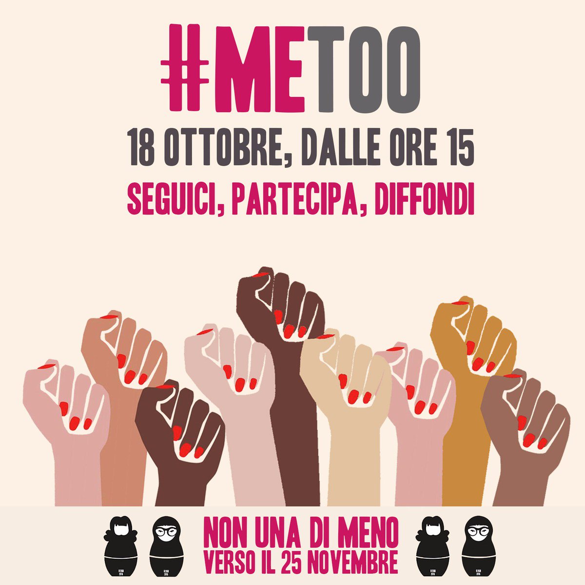 nonunadimeno's tweet photo. Rompiamo il ricatto e la solitudine delle molestie sul lavoro. #18ottobre h15 seguici su twitter e facebook #MeToo ... https://t.co/GSpibczzC9