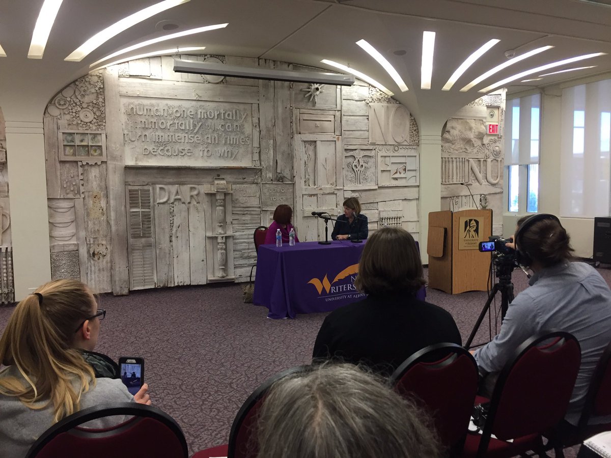 SisterofGibbs's tweet photo. Having a fan girl moment at the @NYSWI with Claire Messud #TheBurningGirl #NYSWI  @ualbany https://t.co/EfWUS9hu0k