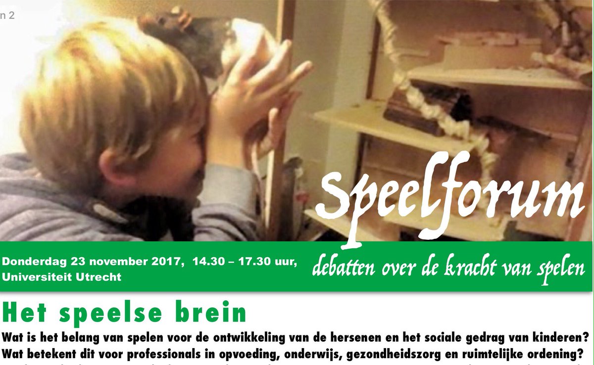 ruimtevdjeugd's tweet photo. Het speelse brein! 23 nov #Speelforum, bij de @UniUtrecht met prof. Louk Vanderschuren e.a. Inschrijven en info via https://t.co/SgZ9QuHewe https://t.co/3vu1ECwwwS