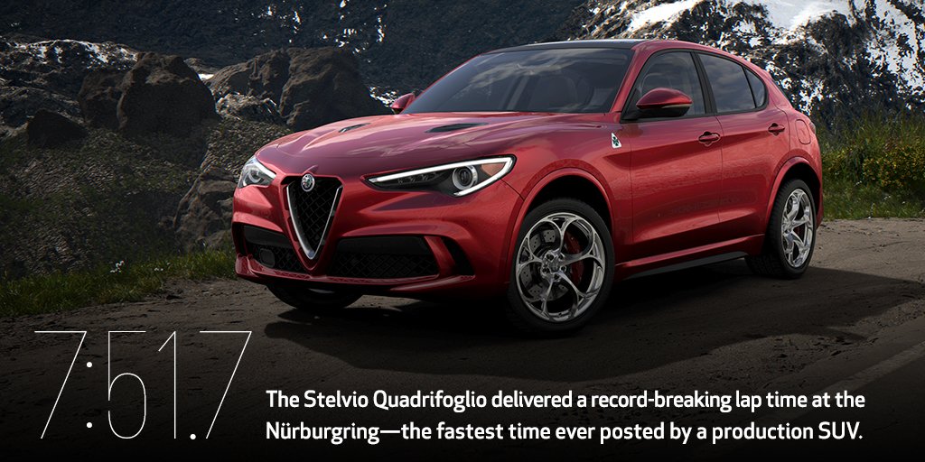 AlfaRomeoUSA's tweet photo. The all-new Stelvio Quadrifoglio––performance that delivers record-breaking thrills. #AlfaNumeric https://t.co/1Lm2prXH1u
