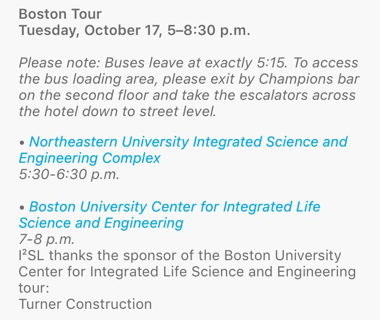 Are you registered for the 5:00 PM Boston Tour at the #I2SL Annual Conference? Buses leave at exactly 5:15 PM, see image for bus info.